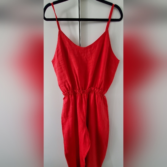 Red linen jumpsuit L - Picture 2 of 11